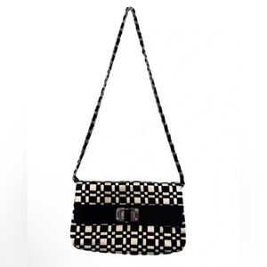 White House Black Market Black and Cream Checkered Shoulder Bag